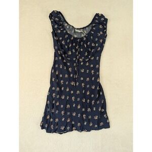 Kimchi Blue Navy Floral Milkmaid Mini Dress Boho Lace Trim Cap Sleeve Medium